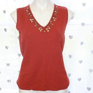 #327 Chico's Red V-Neck Dressy Tank with Detail on Neckline Size 2 (12)
